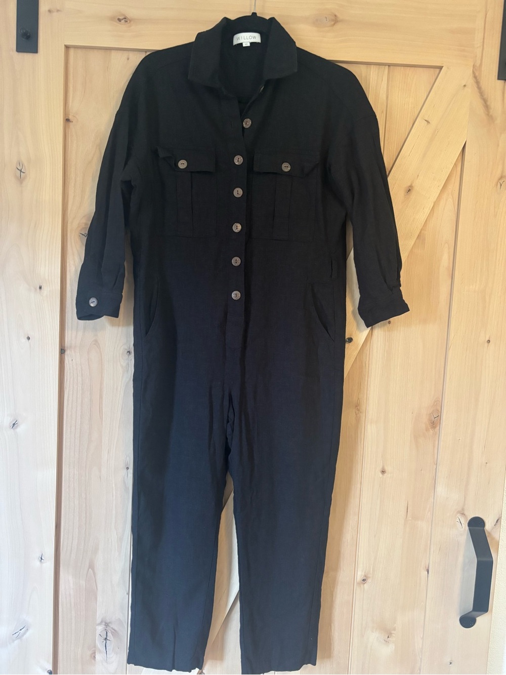 Willow Black Button-Front Utility Jumpsuit